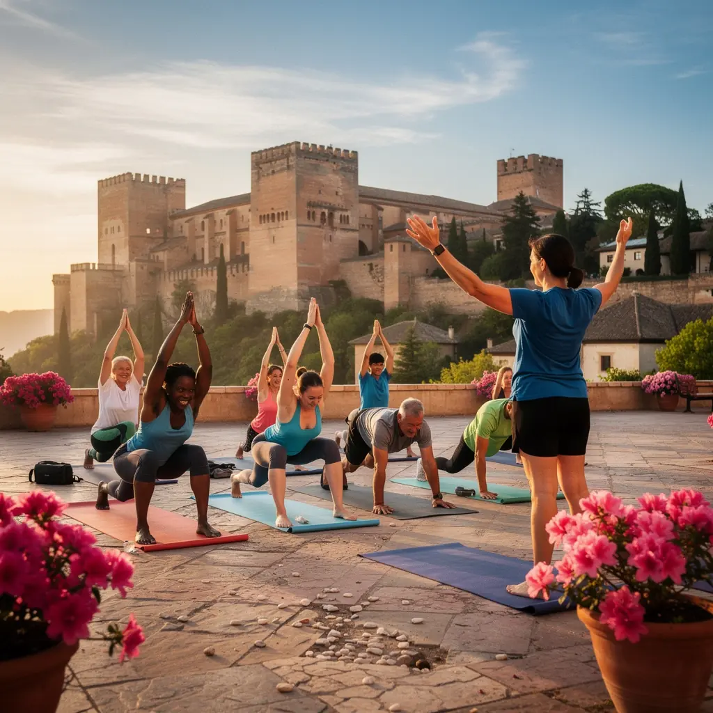 Grupo de personas meditando en una sala tranquila con luz suave.